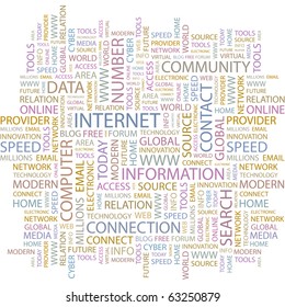 INTERNET. Word collage on white background. Illustration with different association terms.