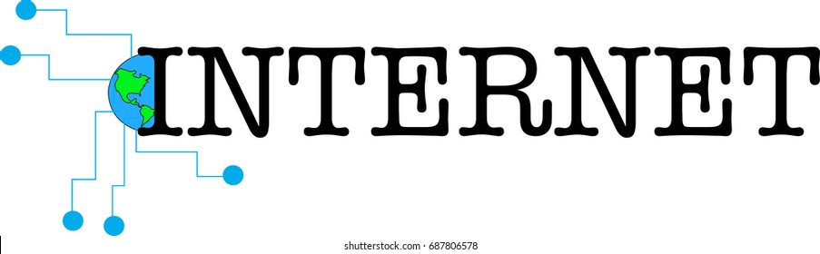 Internet word text logo Illustration. Earth globe network concept isolated flat vector. Transparent.