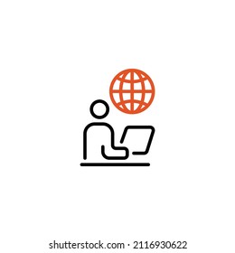 Icono de esquema de trabajo de trabajo de Internet, logotipo y vector de ilustración