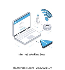 Internet Working Low  isometric stock illustration. EPS File stock illustration