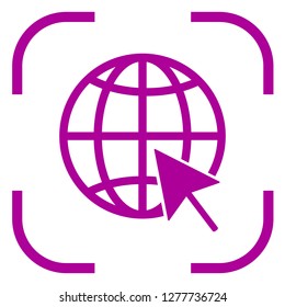 Internet world icon in focus. White background