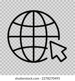 Internet world icon vector editable stroke, line symbol, Internet world sign outline on transparent background.