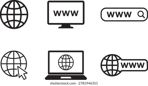 Internet and WWW Web Browser Icons Vector Set