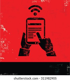 Internet,Networking design on red background, grunge vector