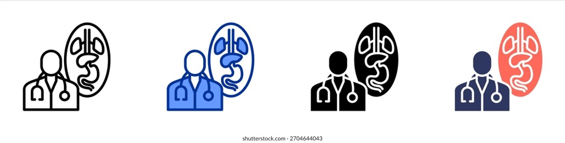 Internist icon set multiple style collection