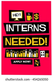 Interns needed! (Flat Style Vector Illustration Recruitment Poster Design)