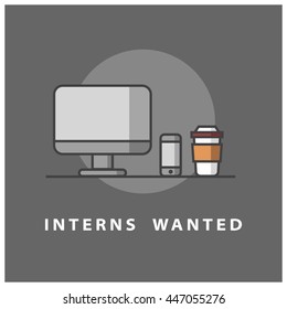 Interns Wanted! (Line Art in Flat Style Vector Illustration Design Template)