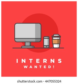 Interns Wanted! (Line Art in Flat Style Vector Illustration Design Template)