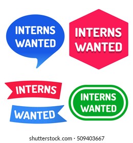 Interns wanted. Set of flat vector typography icon, symbol, design illustration on white background.