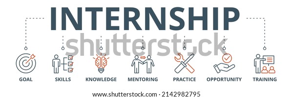 Internship banner web icon vector illustration\
concept with icon of goal, skills, knowledge, mentoring, practice,\
opportunity, and\
training