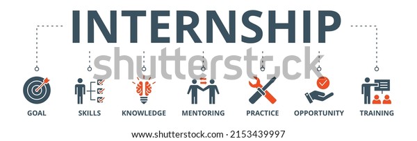 Internship banner web icon vector illustration\
concept with icon of goal, skills, knowledge, mentoring, practice,\
opportunity, and\
training