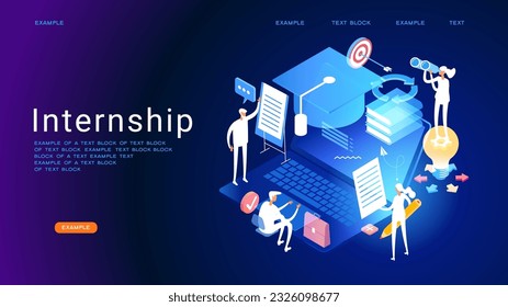 Internship concept. Banner with keywords and icons. Concept with icon of goal, skills, knowledge, mentoring, practice, opportunity, and training. Vector illustration.