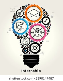Internship concept. Banner with keywords and icons. Concept with icon of goal, skills, knowledge, mentoring, practice, opportunity, and training. Vector illustration.