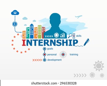 Internship concept and business man. Flat design illustration for business, consulting, finance, management, career.