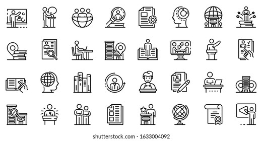 Internship icons set. Outline set of internship vector icons for web design isolated on white background