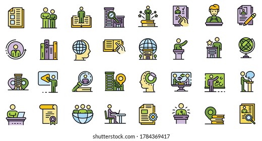 Internship icons set. Outline set of internship vector icons thin line color flat on white