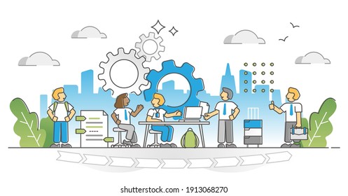 Internship as job career training and skill practice process outline concept. Personal development from student to expert with learning and experience improvement vector illustration. Work performance