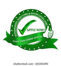 Internships, part-time and entry level jobs. Start your career with us. Apply Now - green ribbon