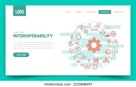 concepto de interoperabilidad con icono de círculo para plantilla de sitio web o página de inicio