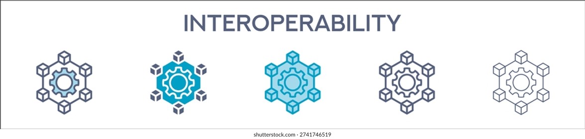 Interoperability Element For Design Graphic - Multi Styles. Vector Illustration Of Two Colored And Black. Multiple Icons Designs Can Be Used For Mobile, Ui, Web