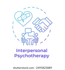 Icono de concepto de gradiente azul de psicoterapia interpersonal. Trastorno de sentimiento, interpretación de emociones. Ilustración de línea de forma redonda. Abstractas idea. Diseño gráfico. Fácil de usar en infografía, presentación