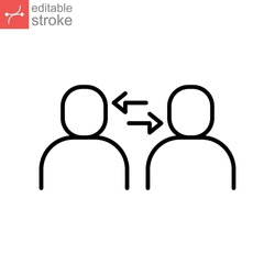 Interpersonal Relationship Icon, Acquaintance Skill. Close Care Conversation. Two People Interacting And Associating Each Other. Editable Stroke Vector Illustration Design On White Background EPS 10