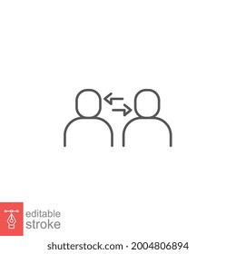 Interpersonal relationship icon, acquaintance skill. close care conversation. Two people interacting and associating each other. Editable stroke vector illustration design on white background EPS 10