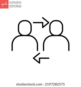 Interpersonal relationship icon, acquaintance skill. close care conversation. Two people interacting and associating each other. Editable stroke vector illustration design on white background EPS 10