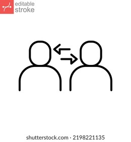 Interpersonal relationship icon, acquaintance skill. close care conversation. Two people interacting and associating each other. Editable stroke vector illustration design on white background EPS 10