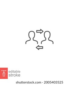 Interpersonal relationship icon, acquaitance skill. close care conversation. Two people interacting and associating each other. Editable stroke vector illustration design on white background EPS 10