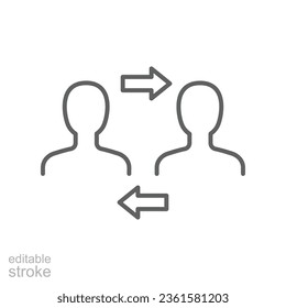 Icono de relación interpersonal, habilidad de herencia. conversación de estrecho cuidado. Dos personas interactuando y asociándose. Diseño de ilustración de vector de trazo editable sobre fondo blanco EPS 10