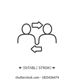 Interpersonal relationship icon. Two people interacting and associating with each other. Outline drawing. Close acquaintance between people concept. Isolated vector illustrations. Editable stroke 