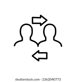 Interpersonal relationship icon. Two people interacting and associating with each other. Outline drawing. Close acquaintance between people concept. Isolated vector illustrations. Editable stroke