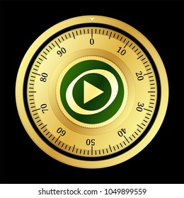 Interplanetary Broadcast Coin (IPBC) cryptocurrency safe lock. Eps10 vector illustration isolated on black background.