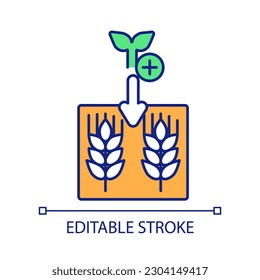 Interplanting method RGB color icon. Planting different cultures together. Agricultural approach. Isolated vector illustration. Simple filled line drawing. Editable stroke. Arial font used