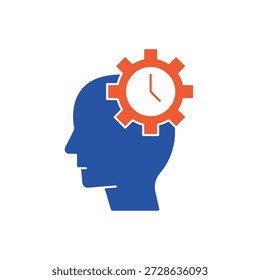Interpretation head brain and time gear outline editable stroke line drawing eps.