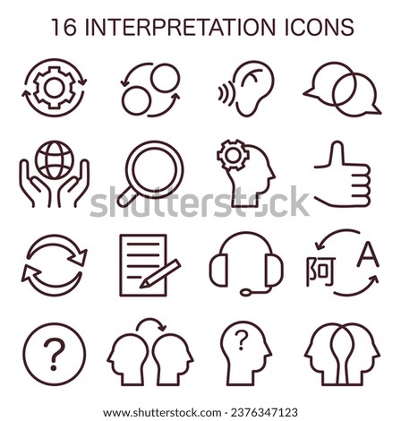 Interpretation icons set. Data literacy. Information understanding, analysis and usage. Process of info explanation and conversion. Flat vector illustration