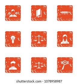 Interpretation icons set. Grunge set of 9 interpretation vector icons for web isolated on white background