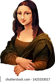 Interpretation of Mona Lisa, famous painting by Leonardo da Vinci. Vector isolated illustration
