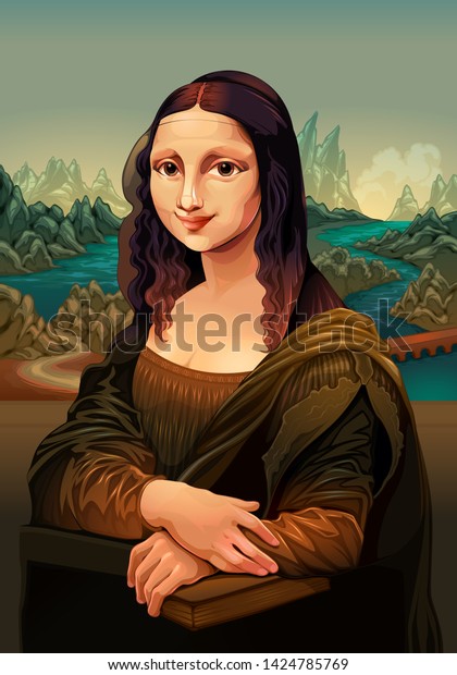 Interpretation of Mona Lisa, famous painting by Leonardo da Vinci. Vector Illustration.