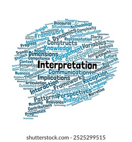 Estudos de interpretação Word Cloud. Composição de Palavras Relacionadas à Linguagem, Significado e Discurso. Plano de Fundo Isolado.