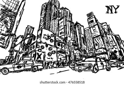 NY ciudad, boceto, blanco y negro Vector de stock