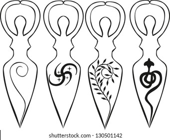 Interpretations of The Spiral Goddess idea: Base spiral, Galaxy spiral, branch of green leaves, Kundalini