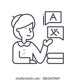 Icono de intérprete, ilustración lineal aislada, vector de línea delgada, signo de diseño web, símbolo de concepto de contorno con trazo editable sobre fondo blanco.