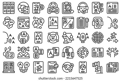 Interpreter icons set outline vector. Speak megaphone. Person speaker