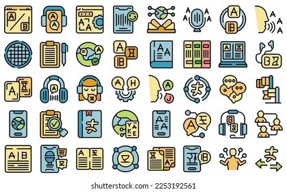 Interpreter icons set outline vector. Speak megaphone. Person speaker color line flat isolated on white