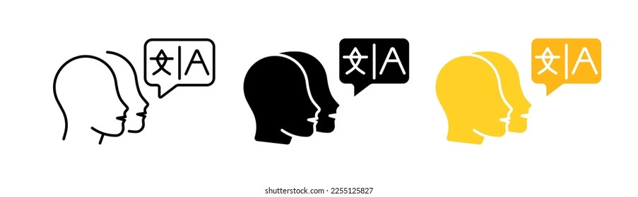 Interpreter set icon. Translator, Translate site into your language, show original, select language, polyglot. Versionist concept. Vector icon in line, black and colorful style on white background