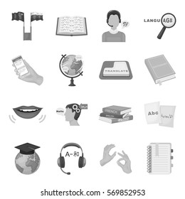 Interpreter and translator set icons in monochrome style. Big collection of interpreter and translator vector symbol stock illustration