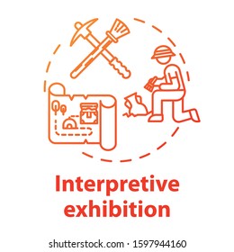 Interpretive exhibition concept icon. Archeology excavation, anthropology. Ancient history item display. Interactive museum exposition idea thin line illustration. Vector isolated outline drawing