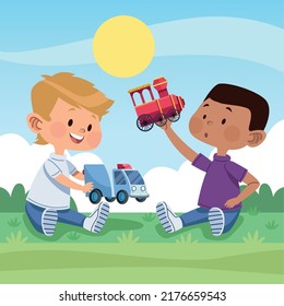 interracial boys kids playing characters